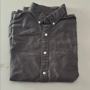 Casual Gray Button Down Shirt with Textured Fabric GAP
